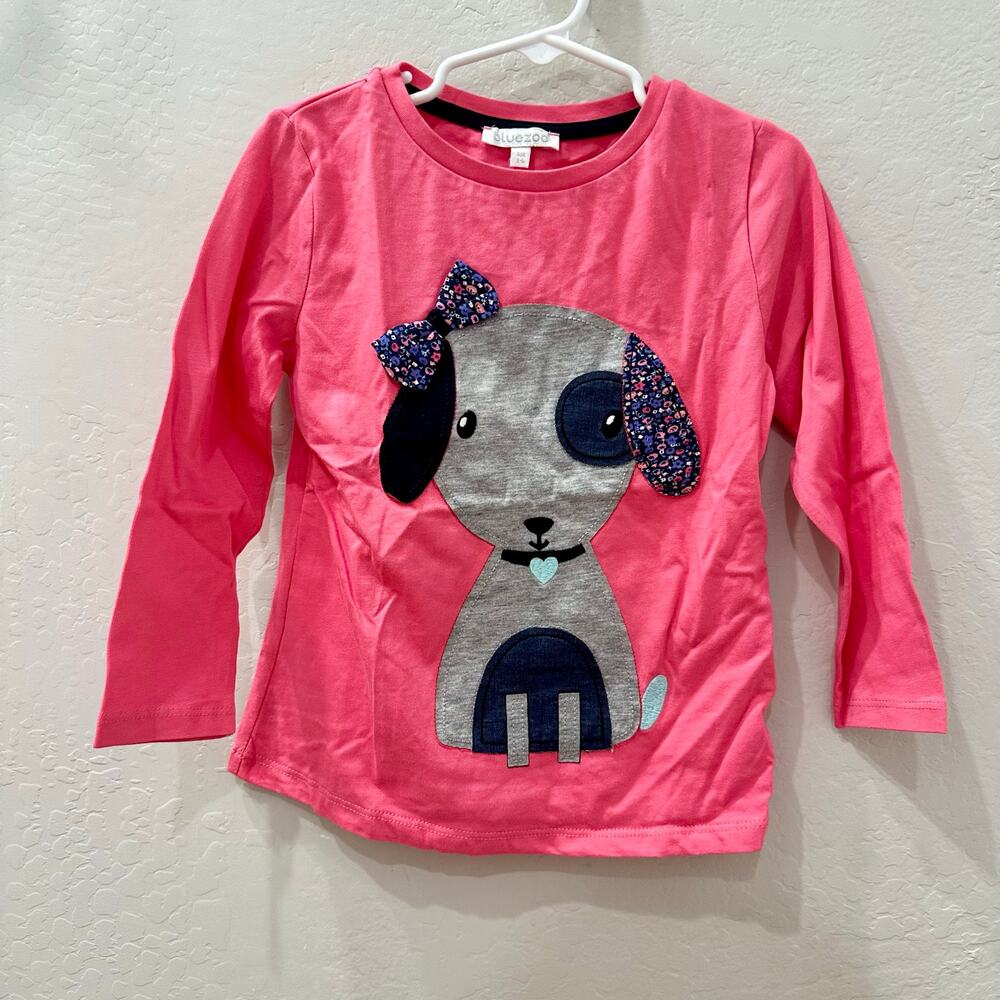 NWT BlueZoo Hot Pink Floral Appliqué Dog Long Sleeve Shirt